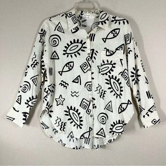 BLU PEPPER Linen Blend Button Up Shirt M Long Sleeve Boho Artsy Resort Vacation - Picture 12 of 13